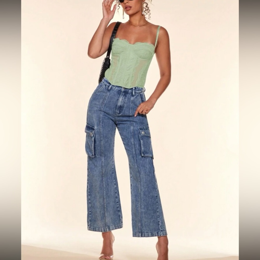 Luxe mint green lace bustier corset cami crop top